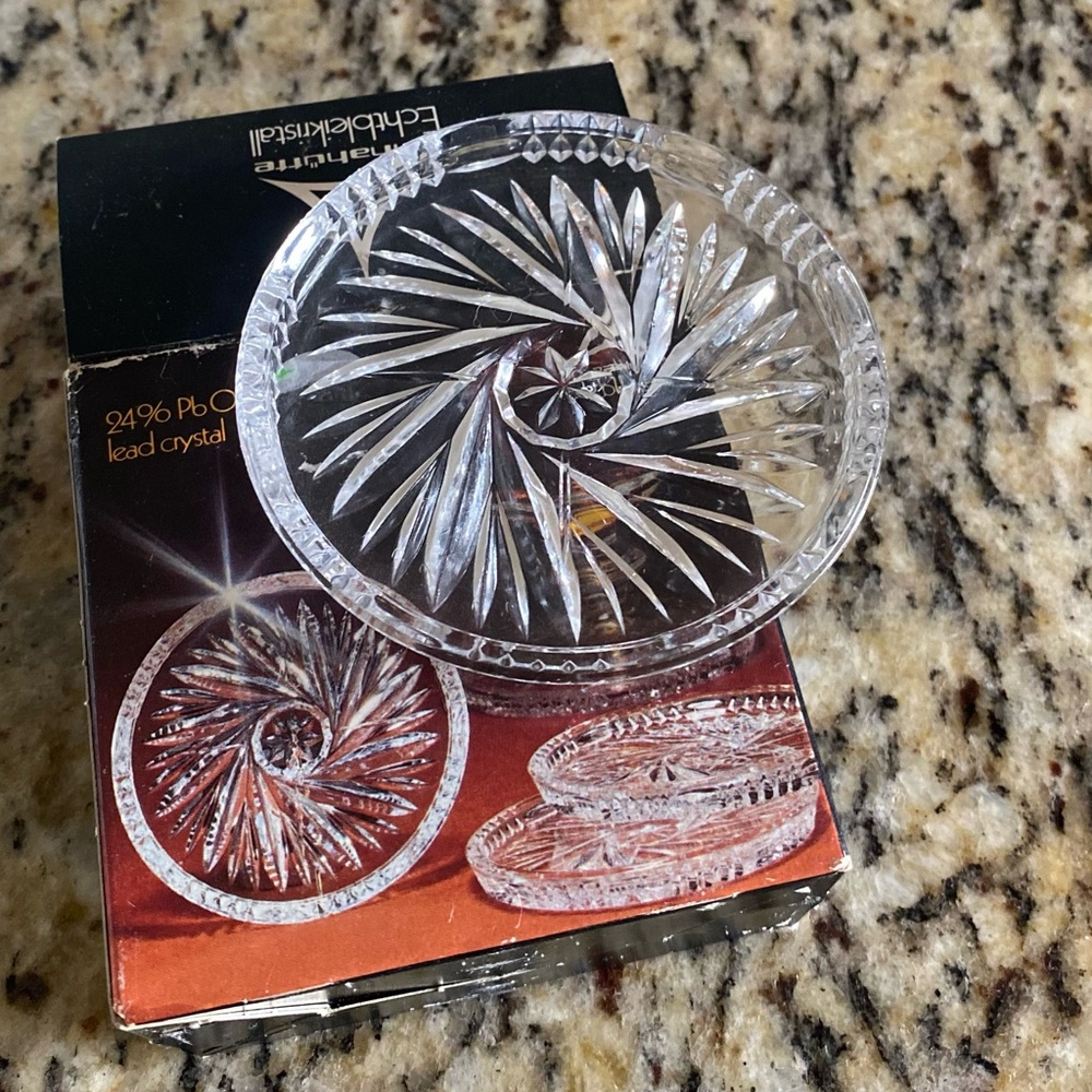 Vintage Anna Hutte lead crystal set of 4 coasters. Made in Germany.. In org. Box